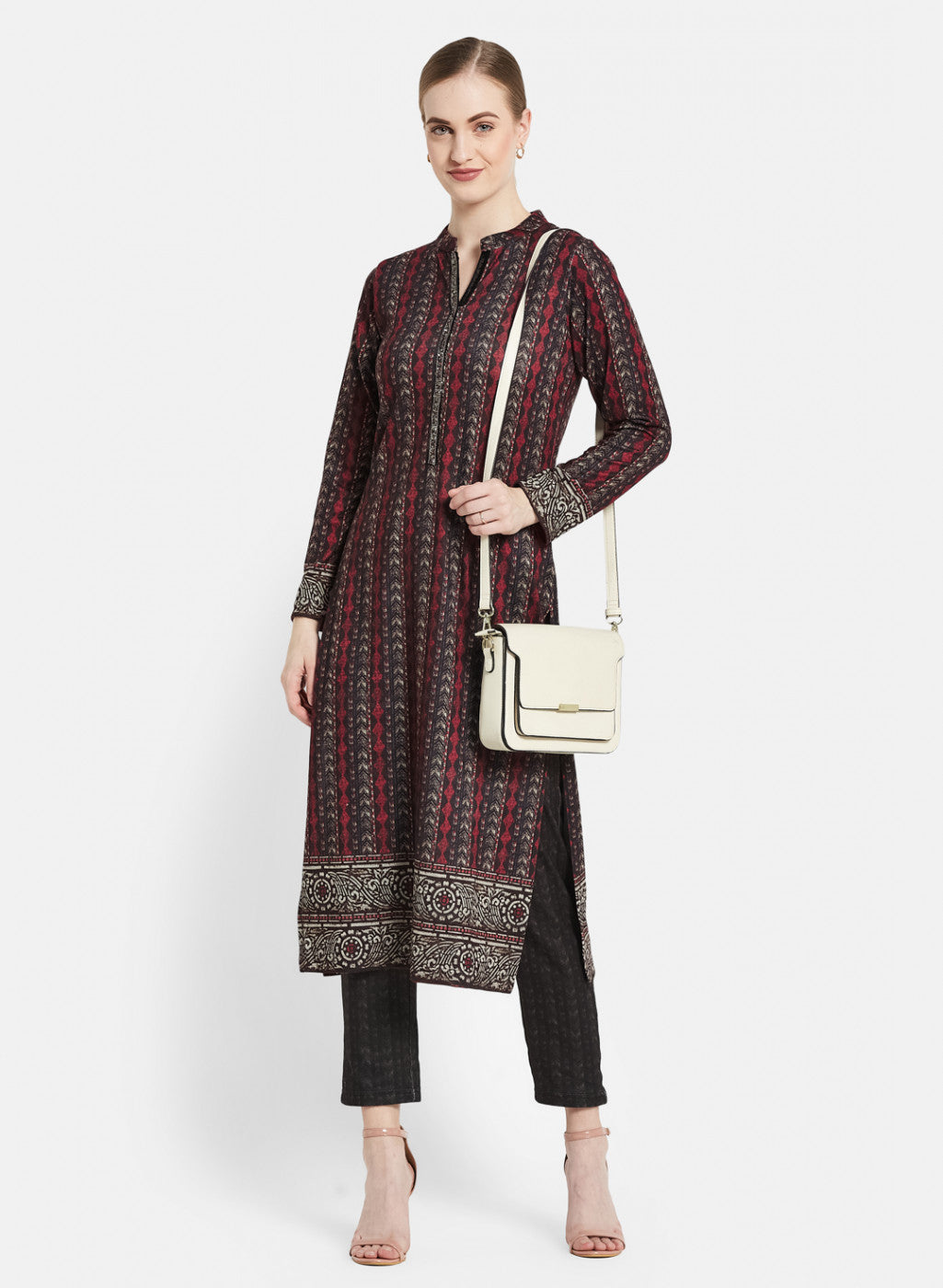 Women Black Self Design Kurti+Lower Set