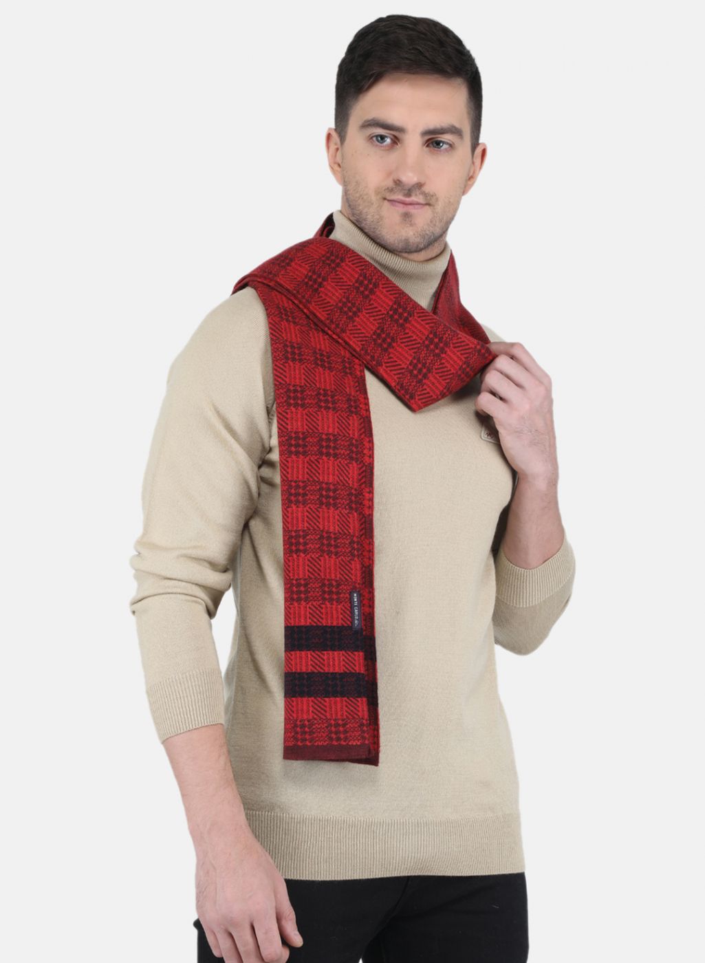 Men Red Self Design Muffler