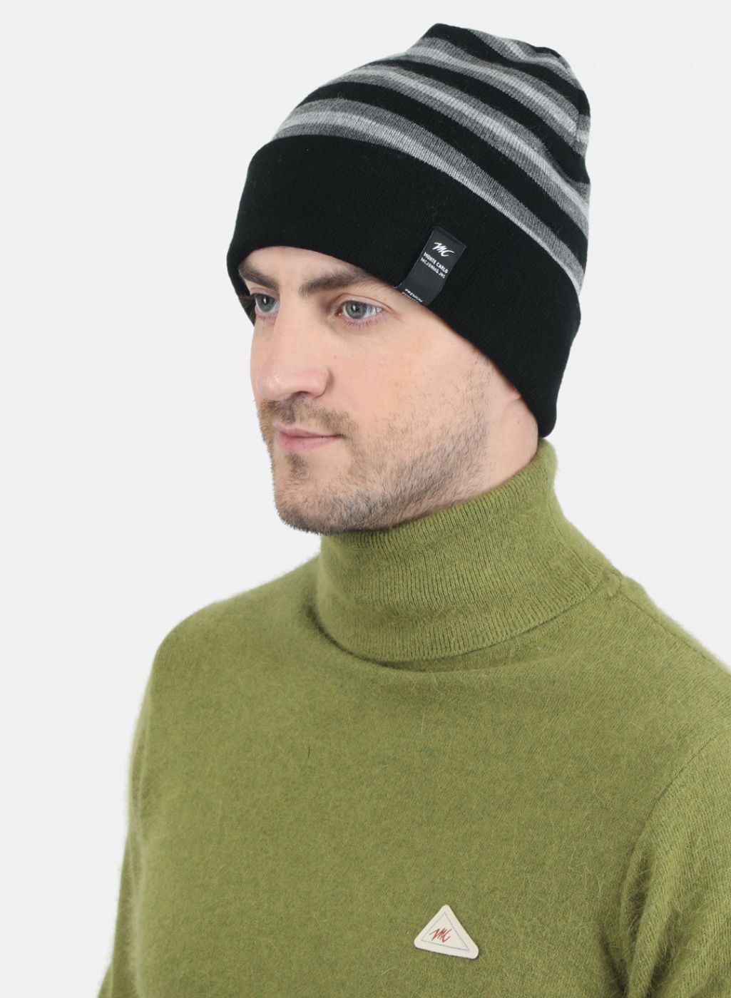 Men Black Self Design Cap