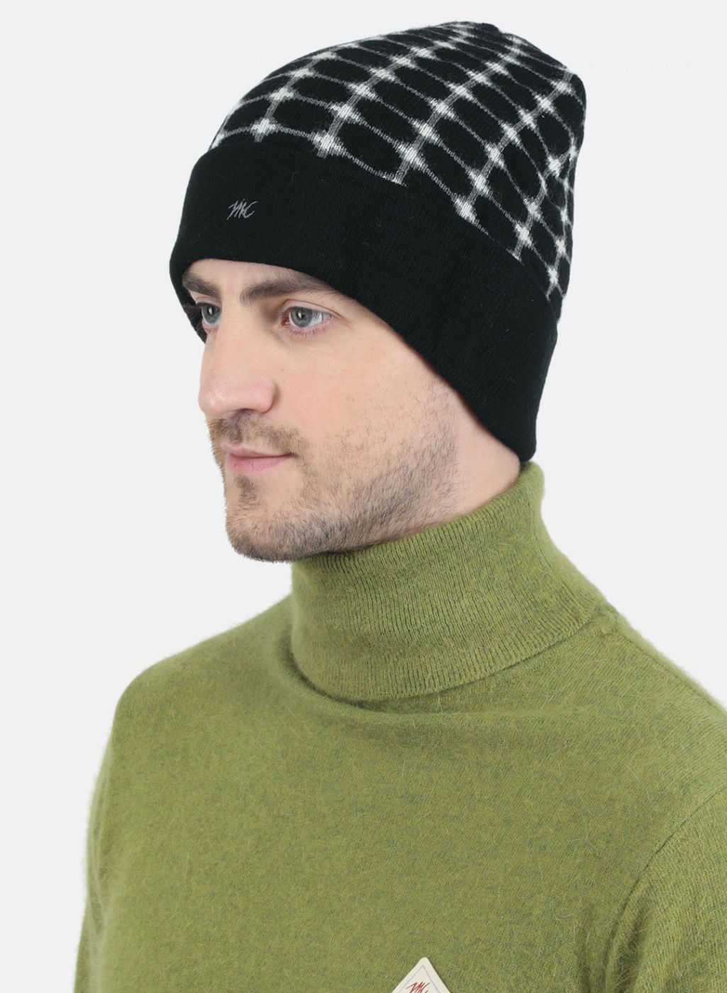 Men Black Self Design Cap