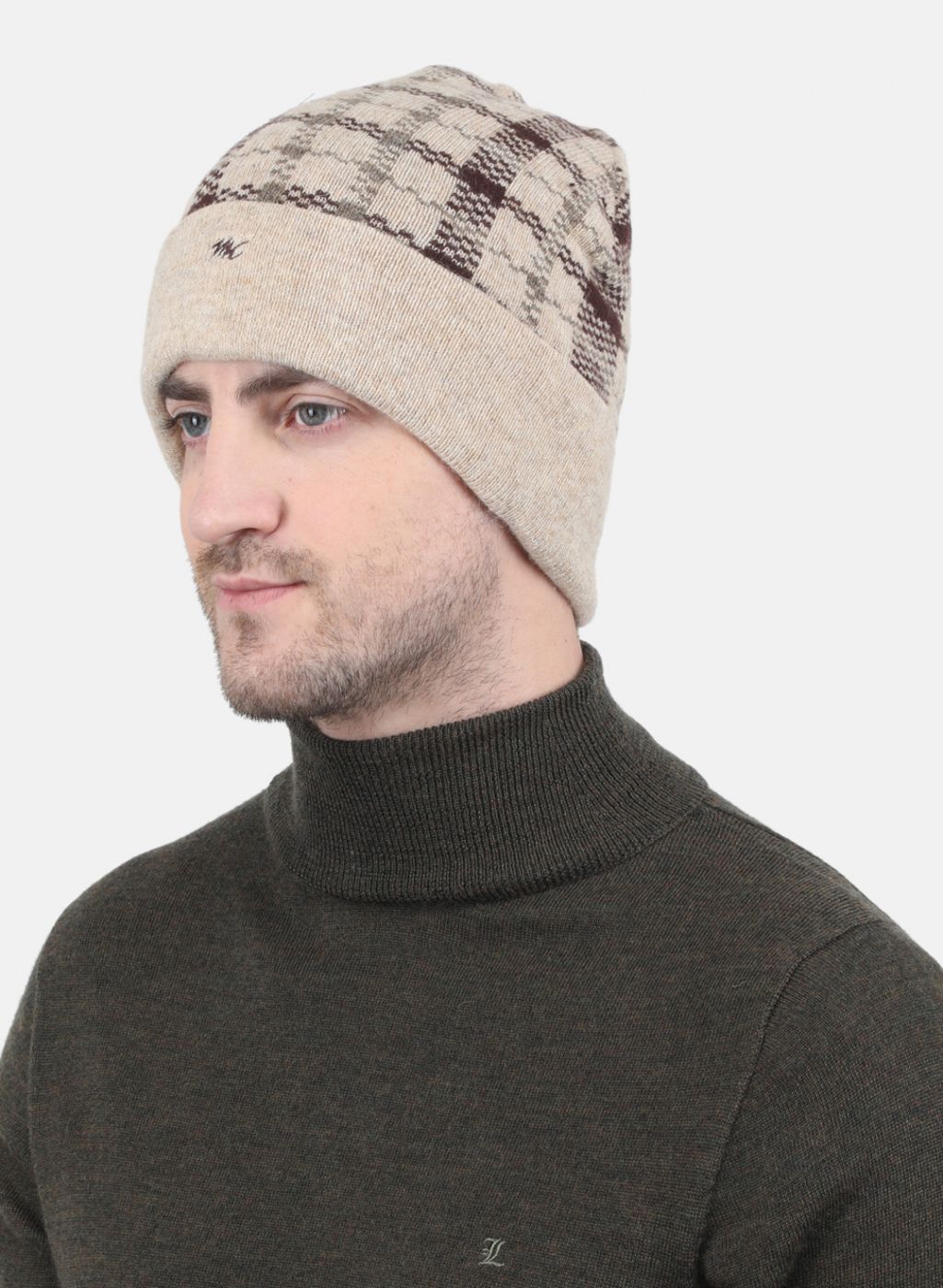 Men Beige Self Design Cap