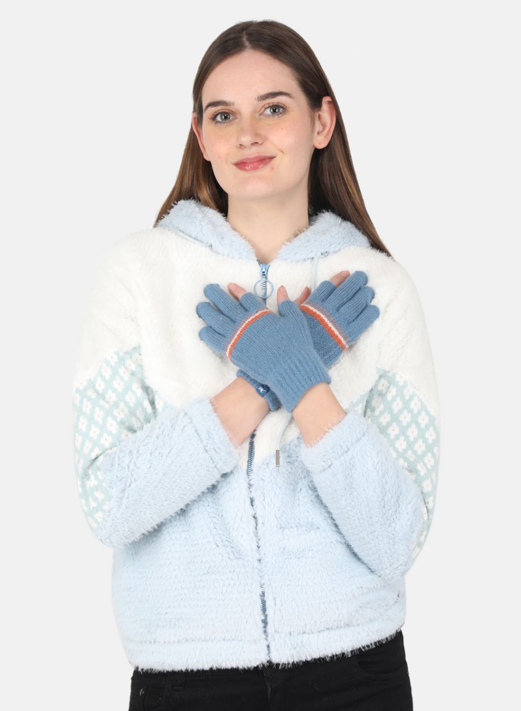 Women Blue Self Design Gloves