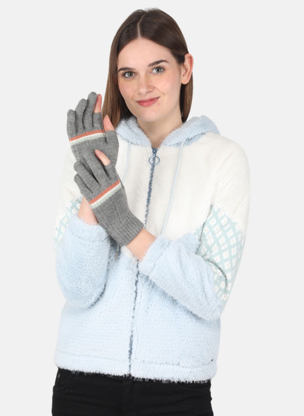 Women Grey Self Design Gloves