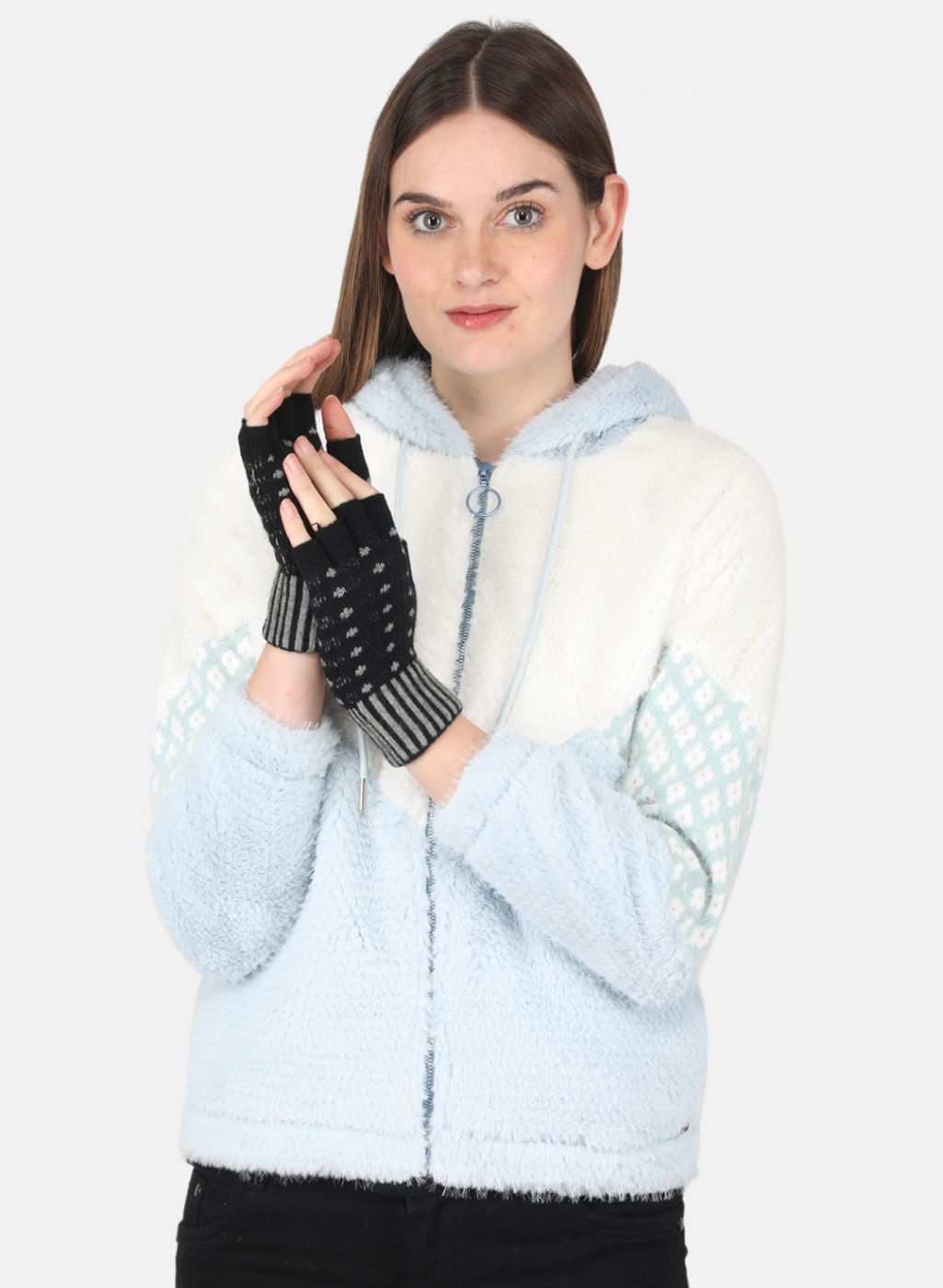 Women Black Self Design Gloves