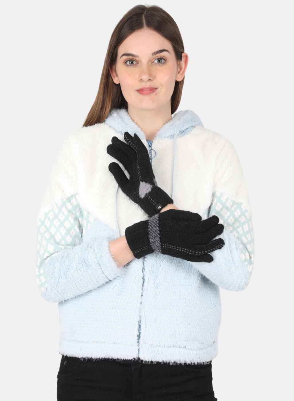 Women Black Self Design Gloves