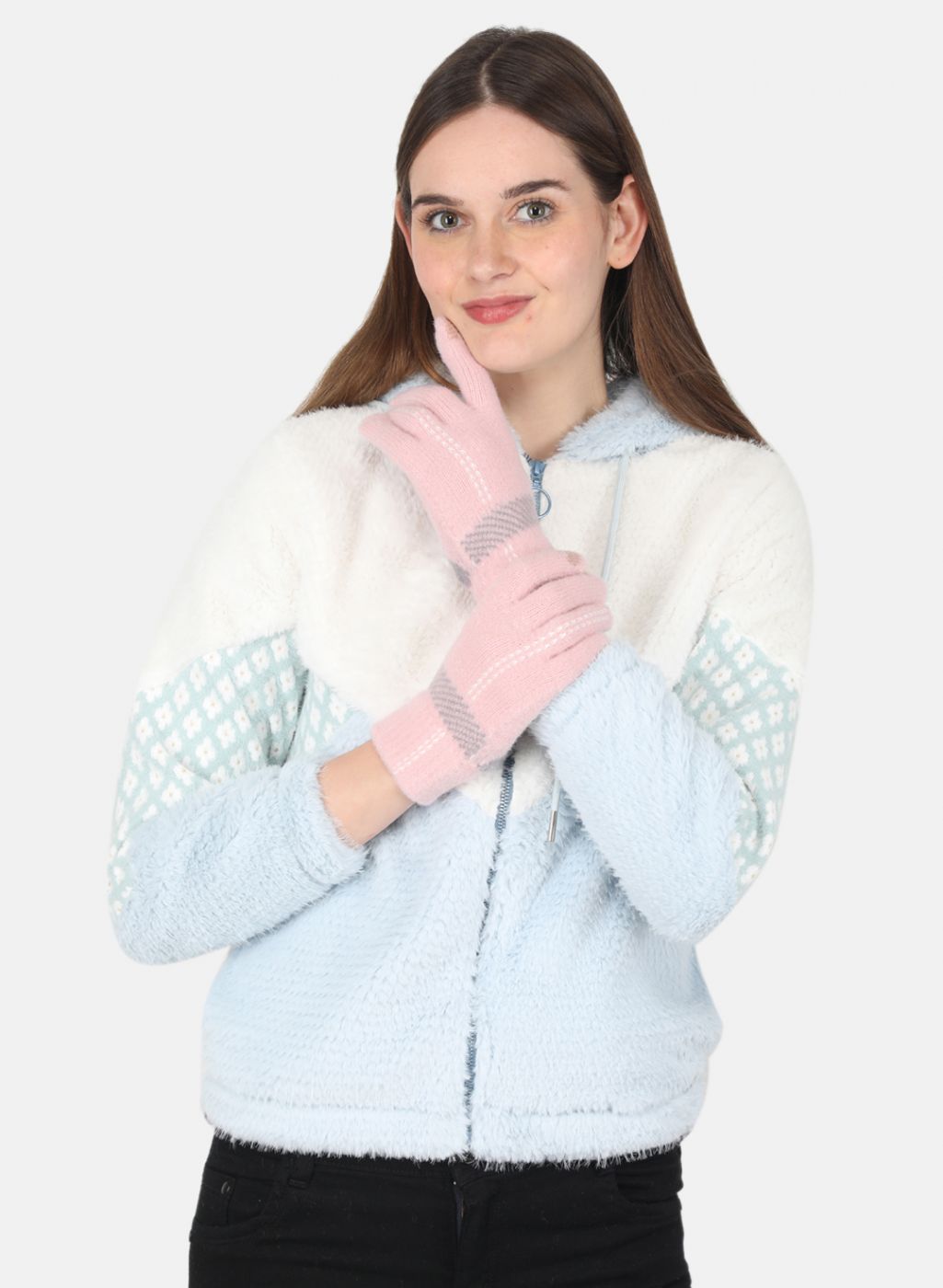 Women Pink Self Design Gloves