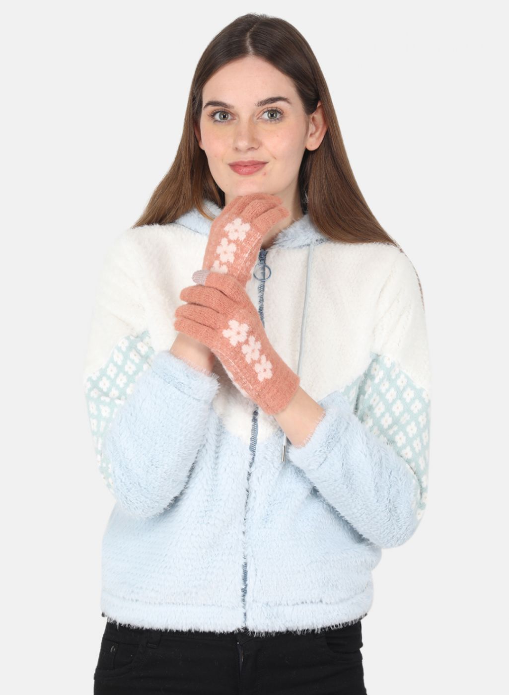 Women Orange Self Design Gloves