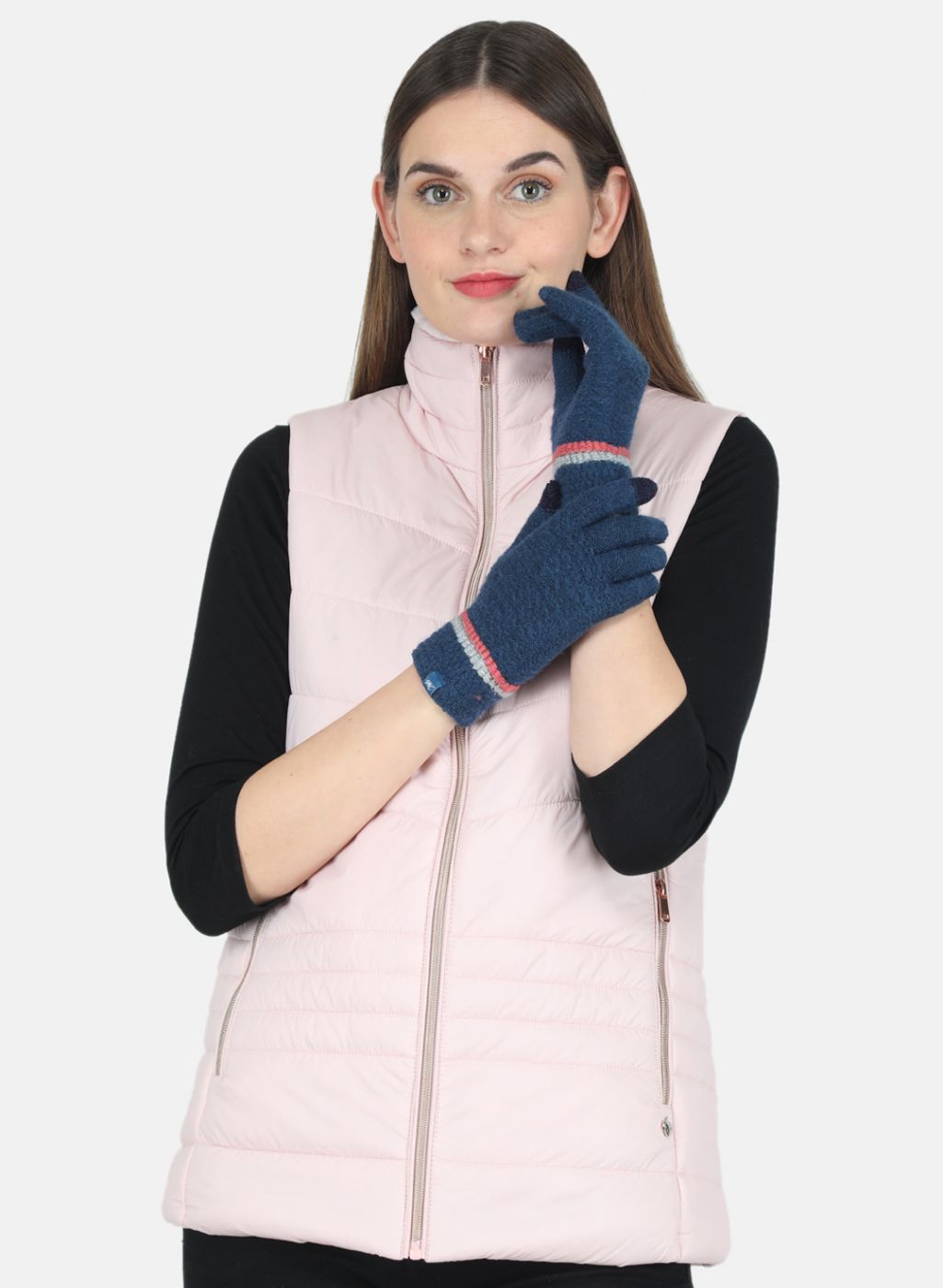 Women NAvy Blue Self design Gloves