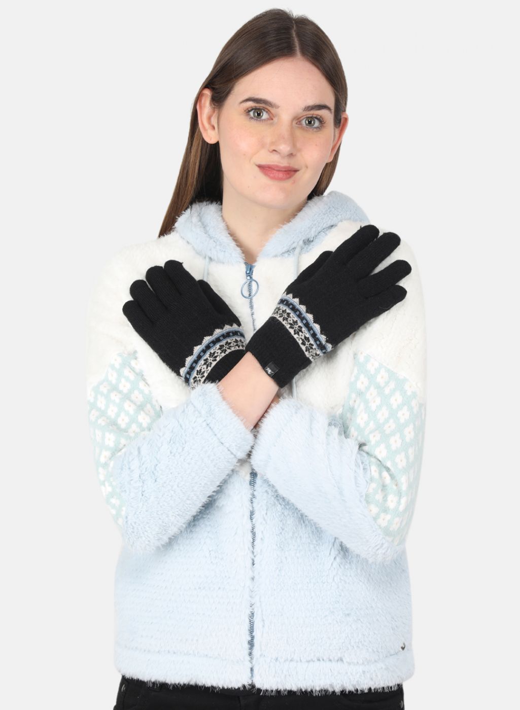 Women Black Self Design Gloves