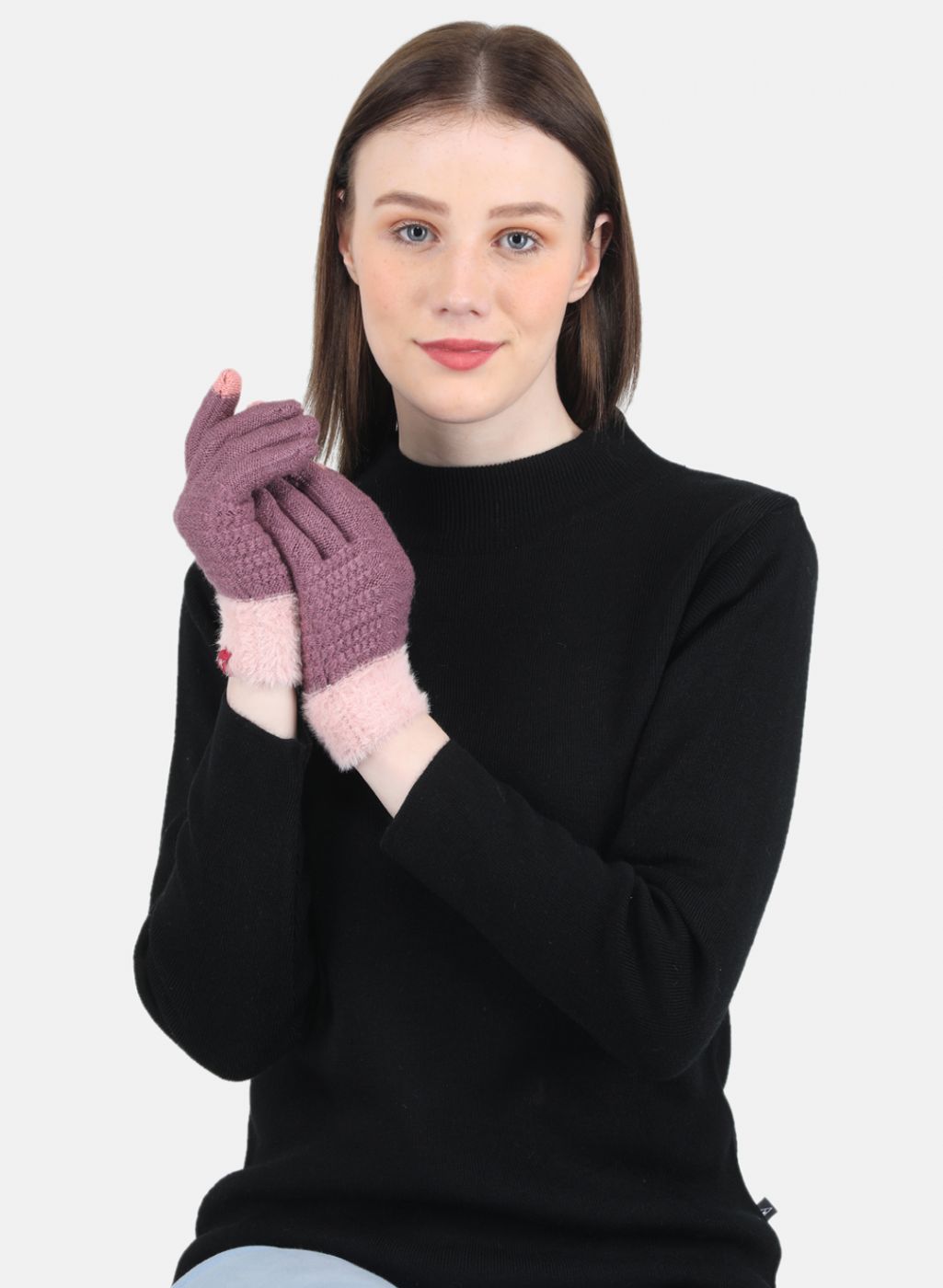 Women Dark Pink Self Design Gloves