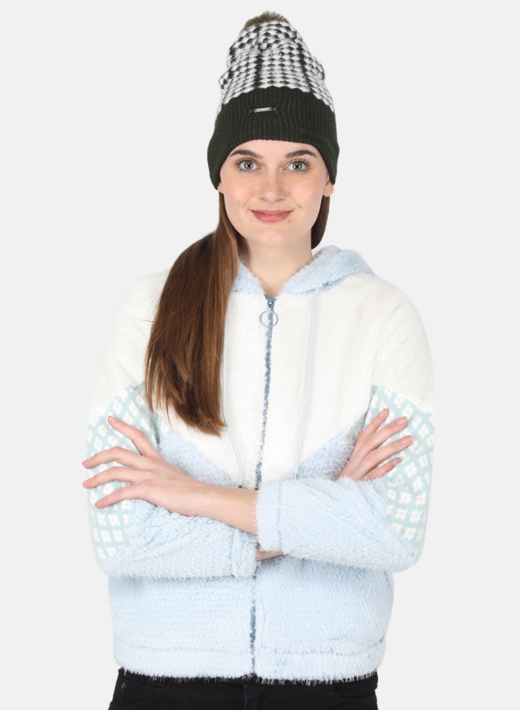 Women Olive Self Design Cap