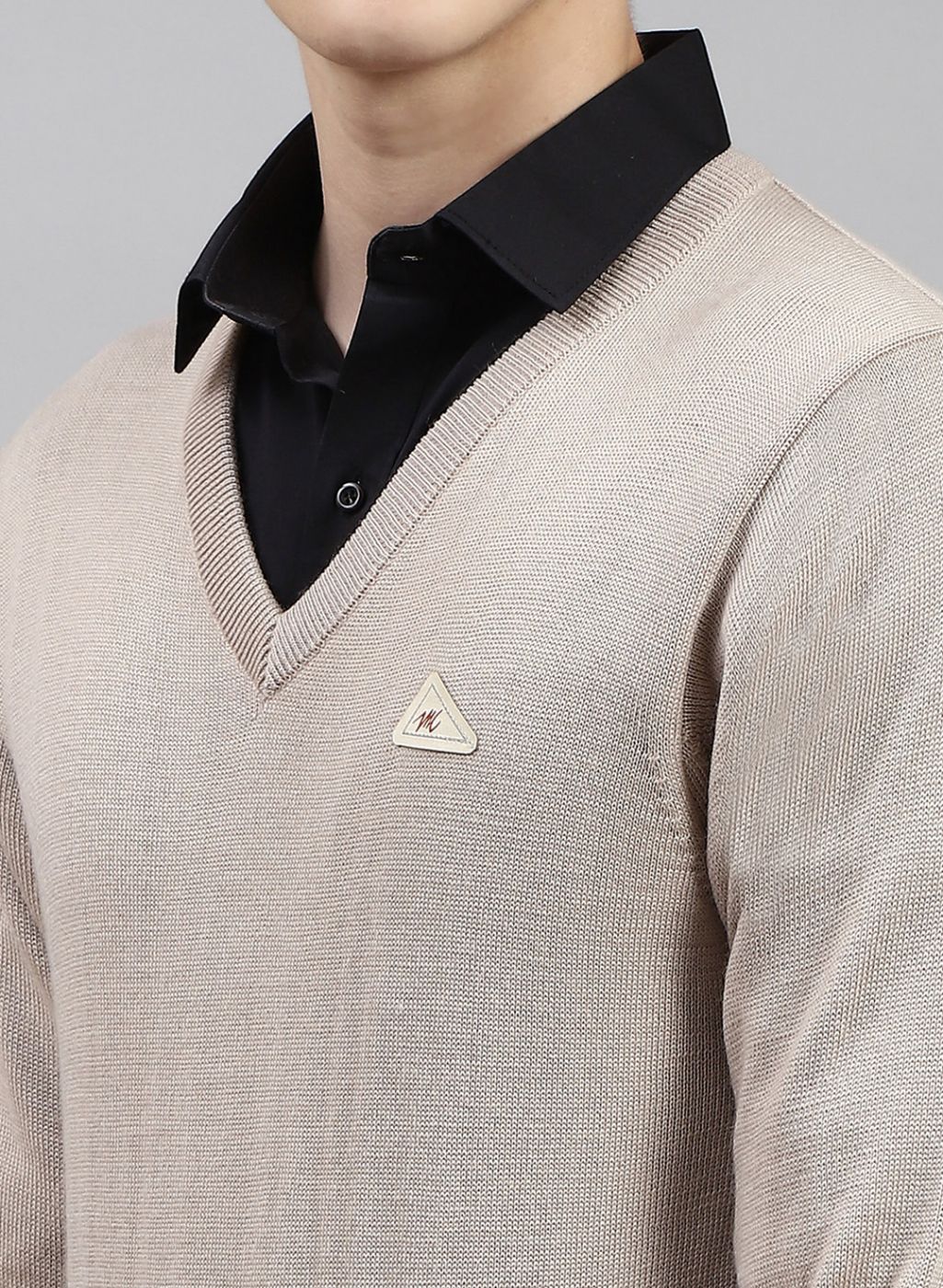 Men Beige Solid Pure wool Pullover