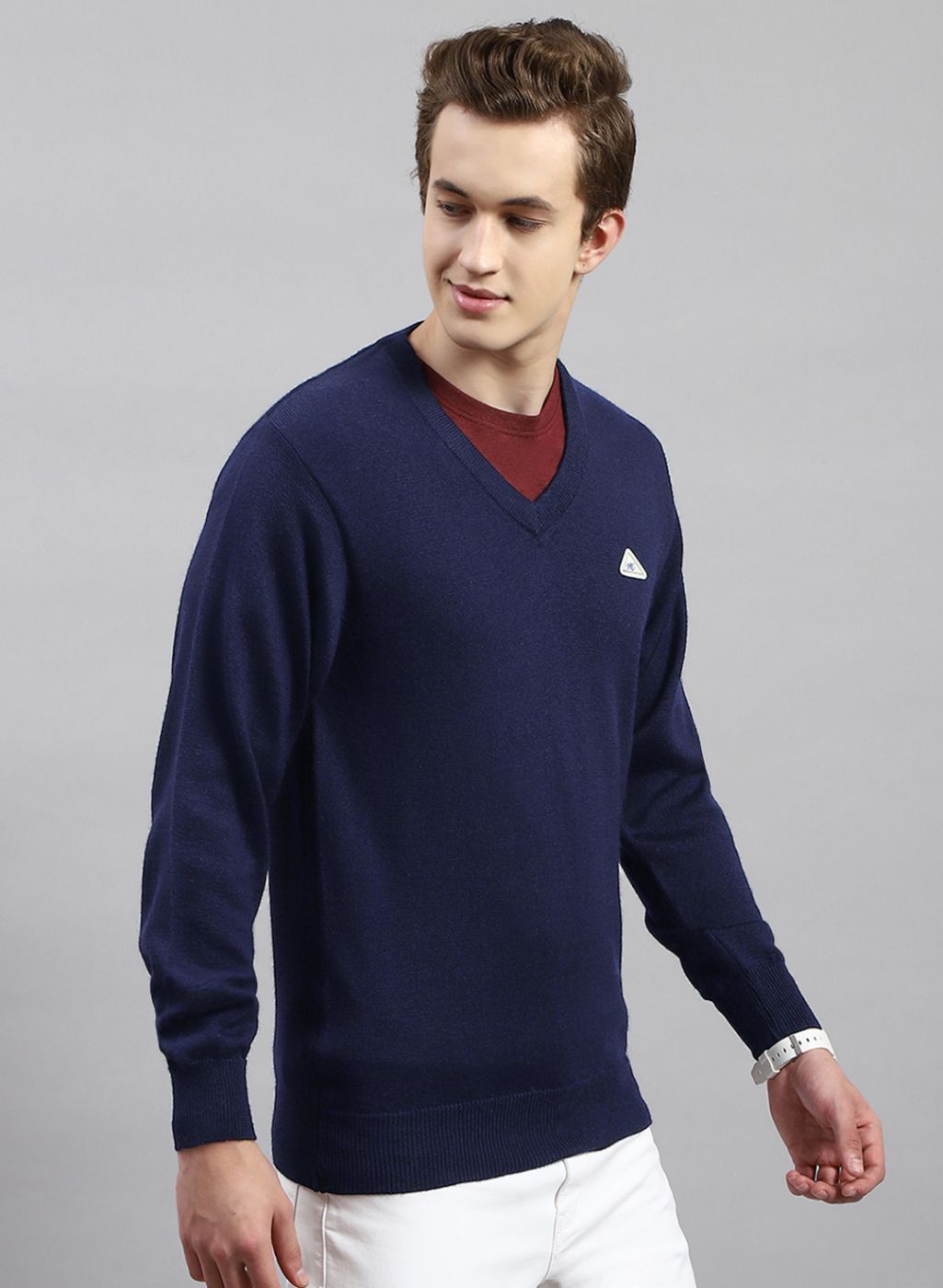 Men NAvy Blue Solid Pure wool Pullover