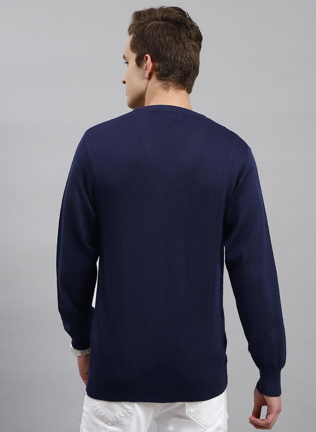 Men NAvy Blue Solid Pure wool Pullover