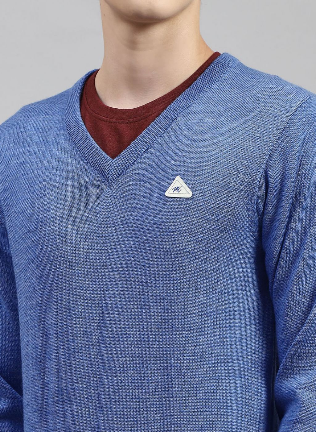 Men Blue Solid Pure wool Pullover