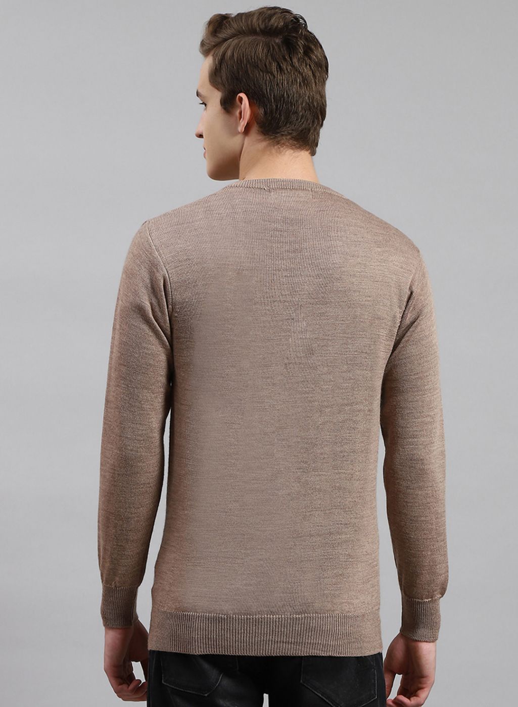Men Beige Solid Pure wool Pullover