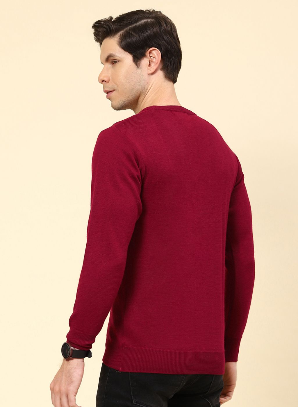 Men Maroon Solid Pure wool Pullover