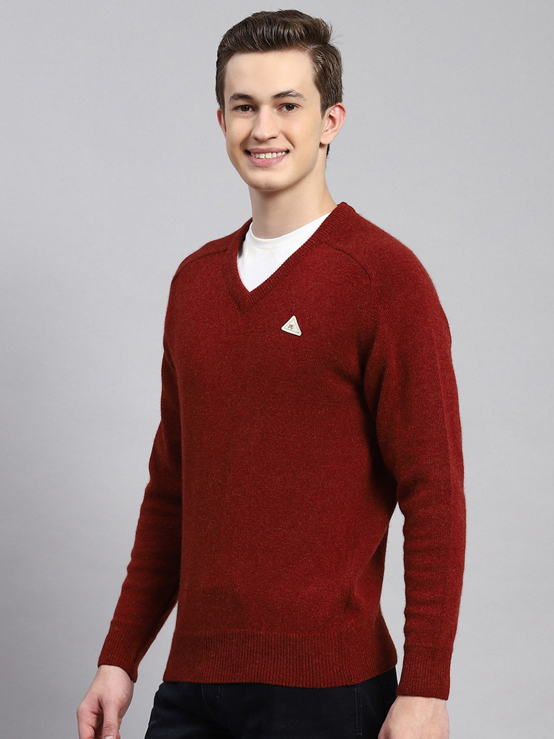 Men Maroon Solid Pullover