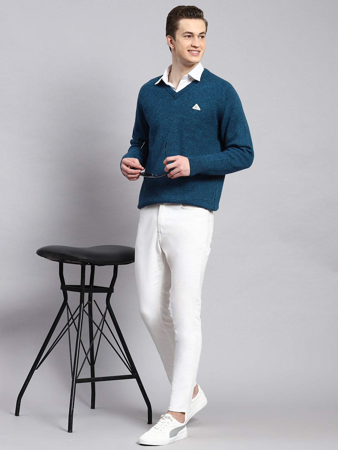 Men Turquoise Blue Solid Pullover
