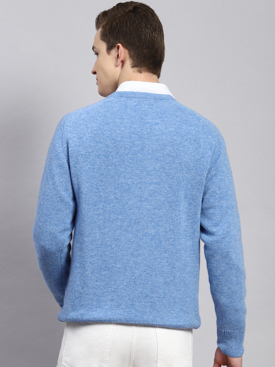 Men Sky Blue Solid Pullover