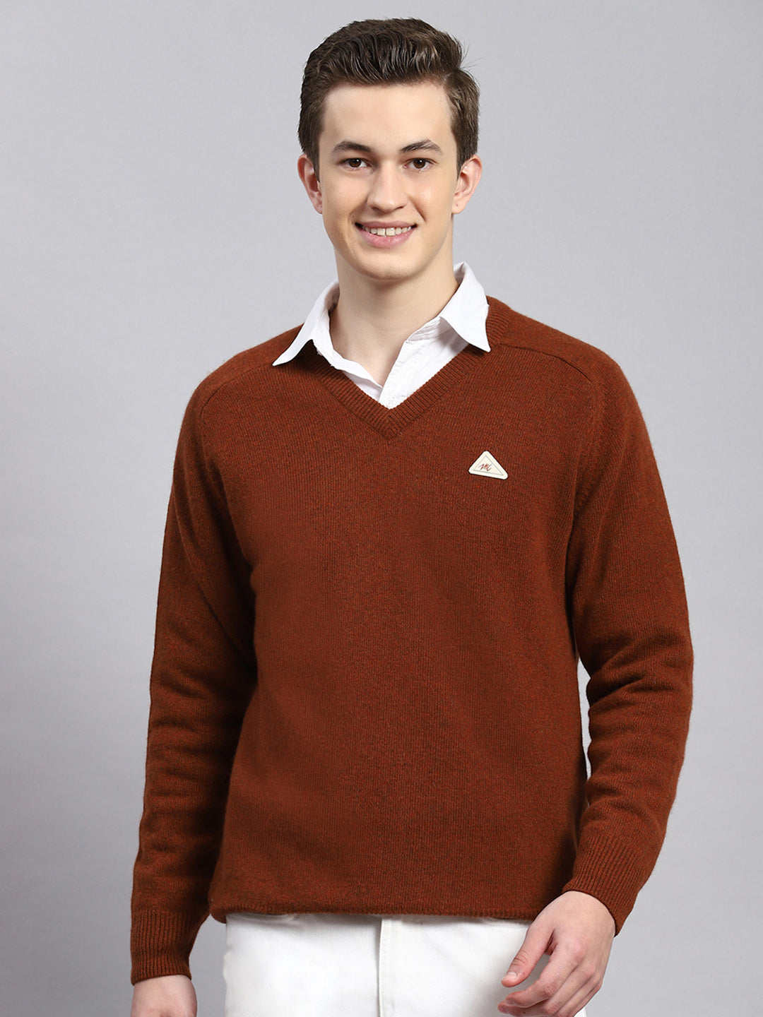 Men Rust Orange Solid Pullover