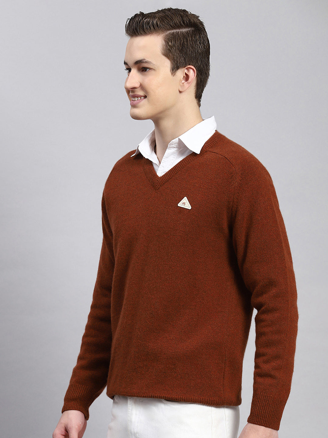 Men Rust Orange Solid Pullover