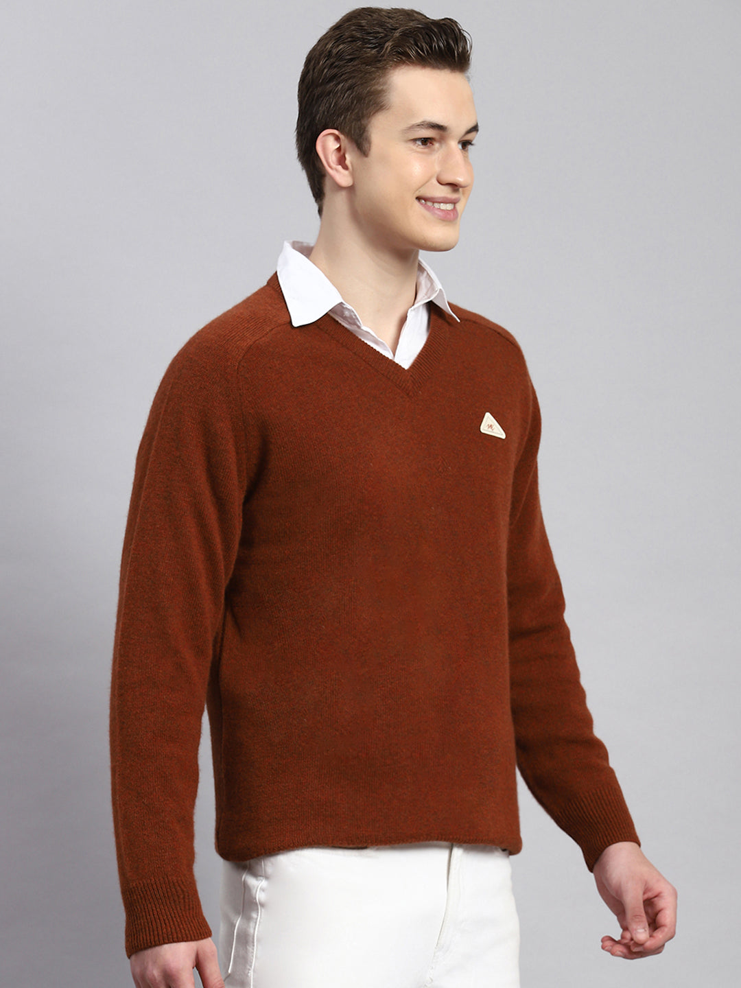 Men Rust Orange Solid Pullover