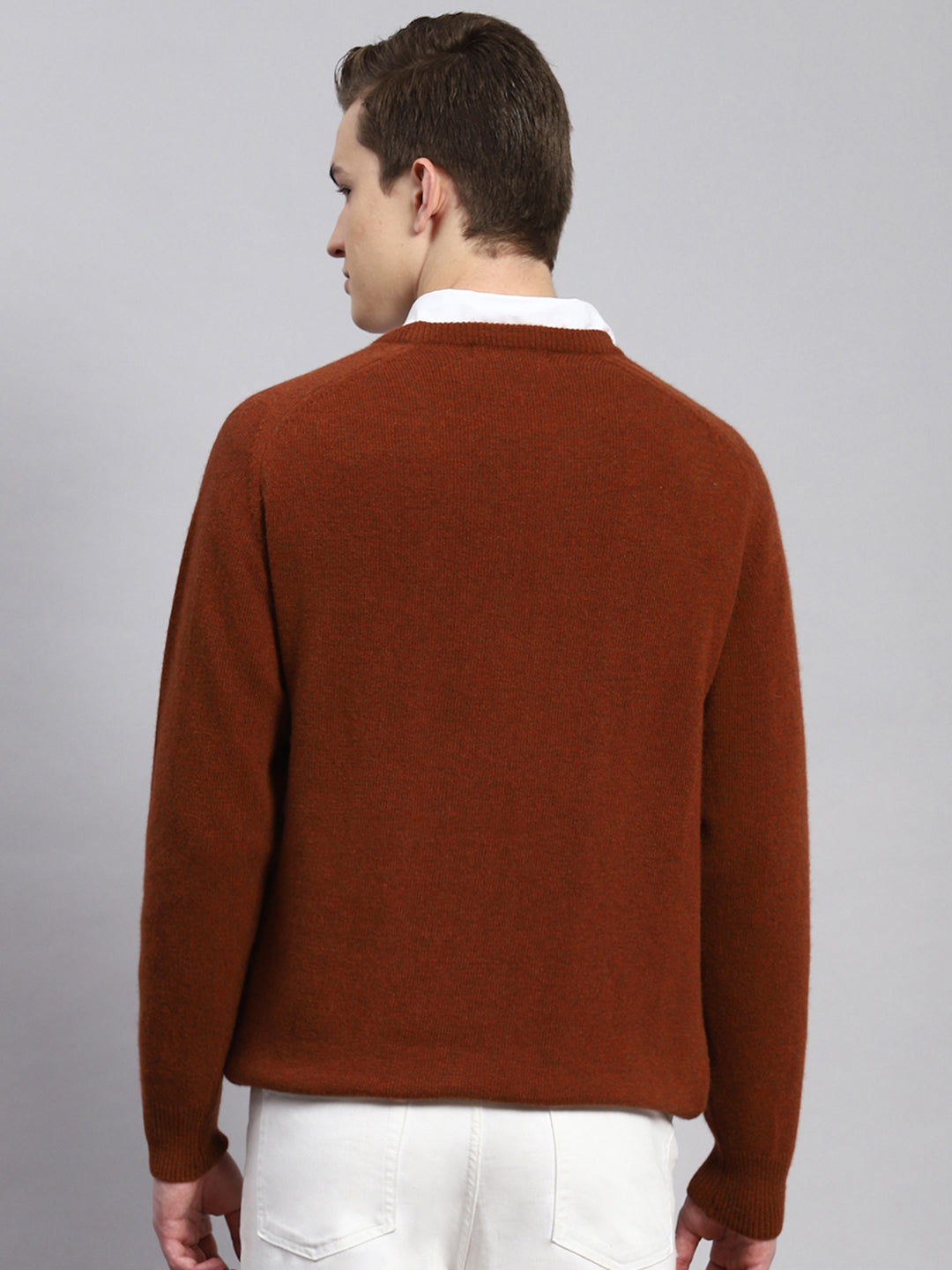 Men Rust Orange Solid Pullover
