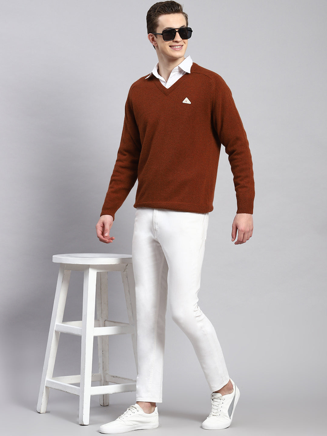 Men Rust Orange Solid Pullover