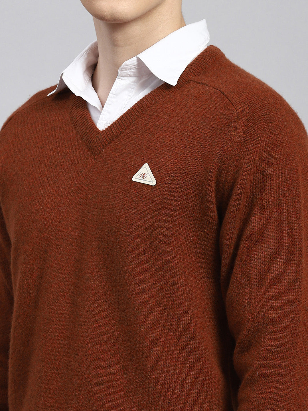 Men Rust Orange Solid Pullover