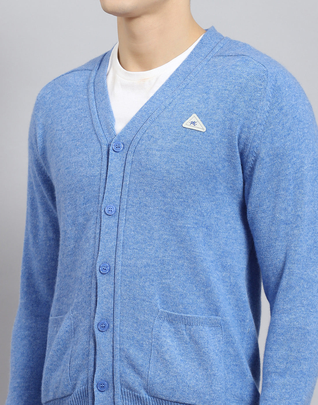 Men Blue Solid V Neck Full Sleeve Sweater