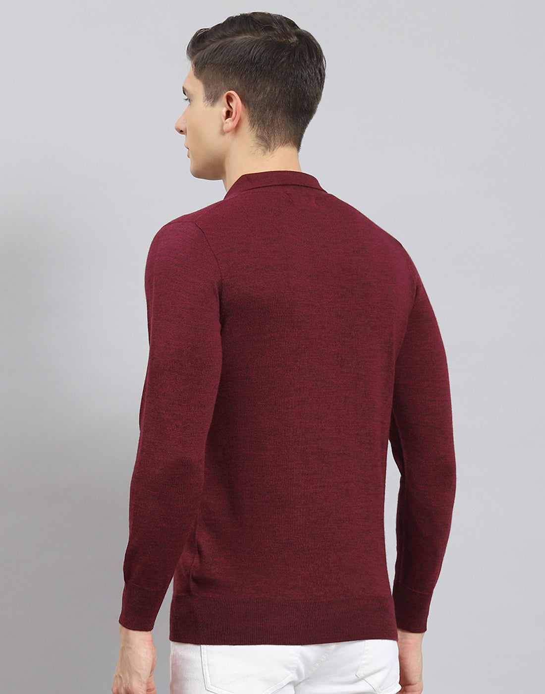 Men Maroon Solid Polo Collar Full Sleeve T-Shirt