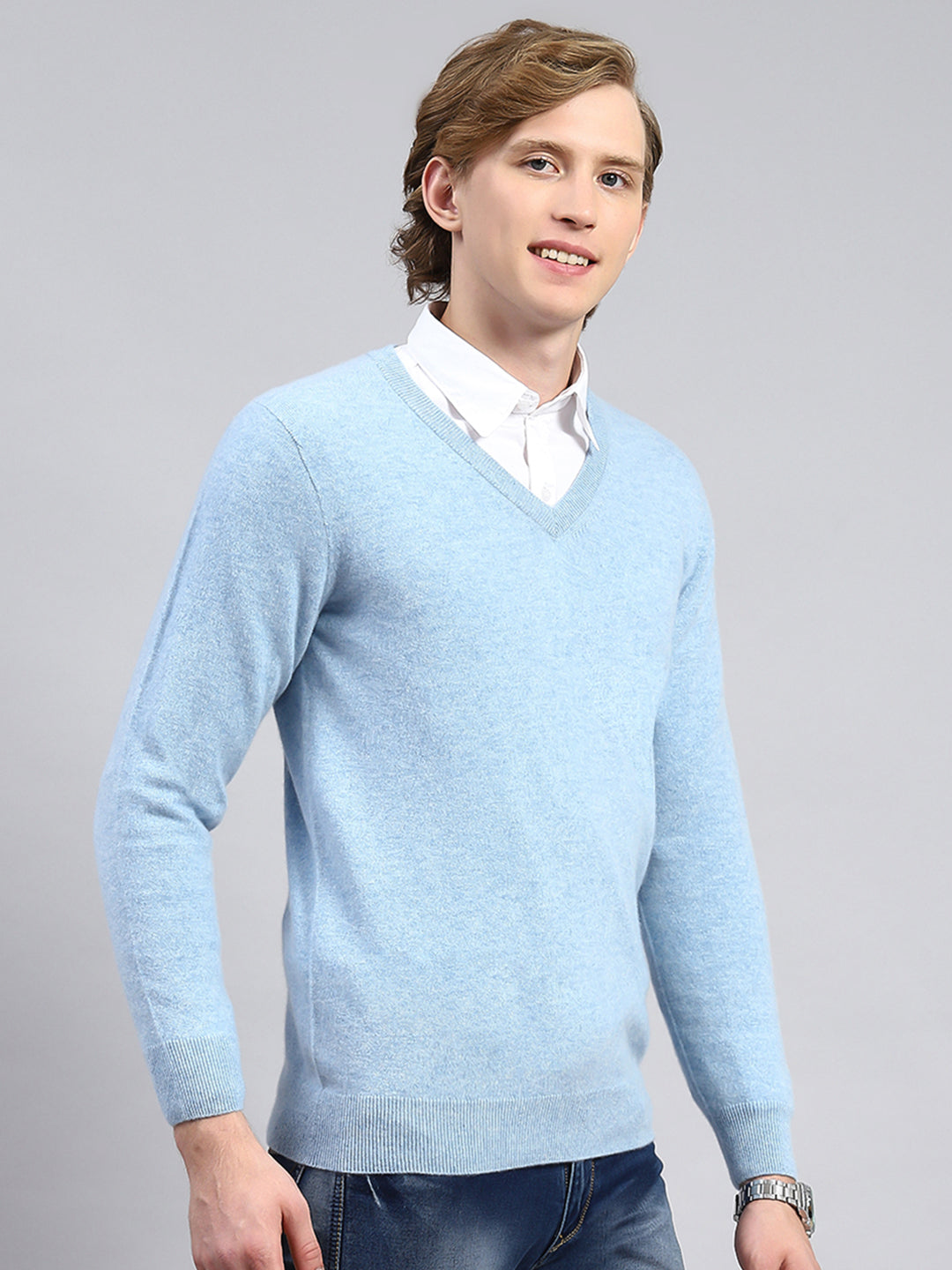 Men Blue Solid Pullover