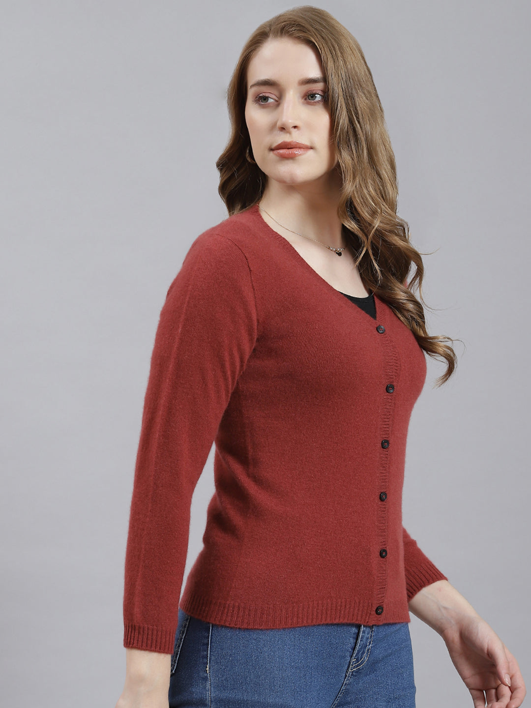 Women Red Solid Cardigan