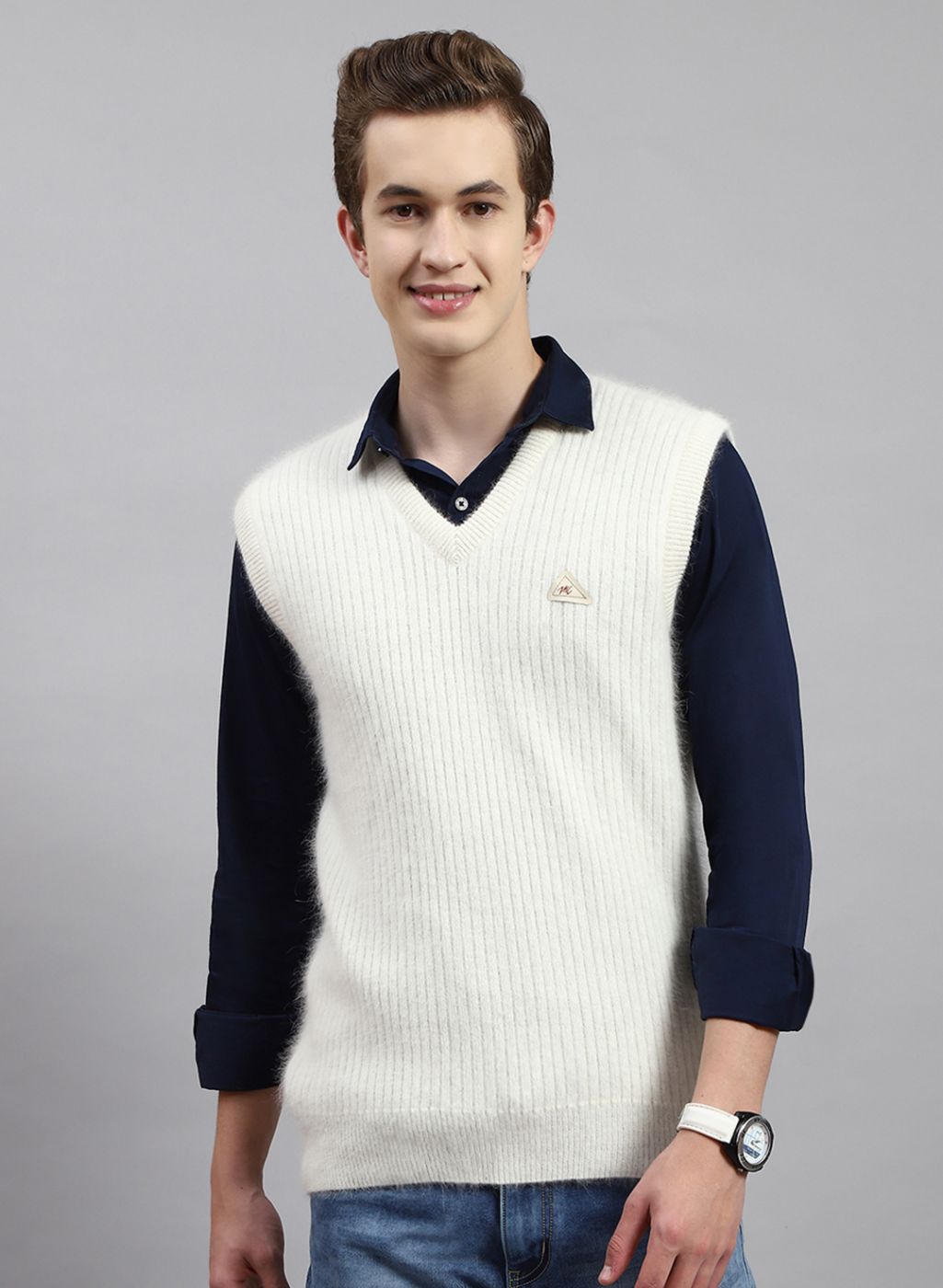 Men Off White Solid Angoora Sweater