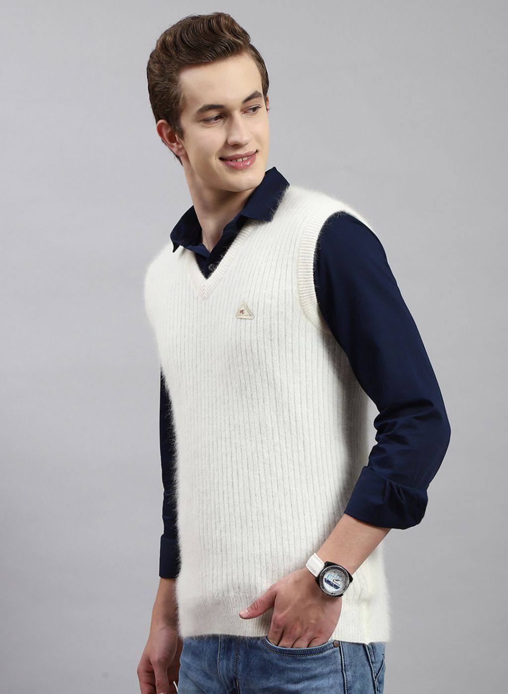Men Off White Solid Angoora Sweater