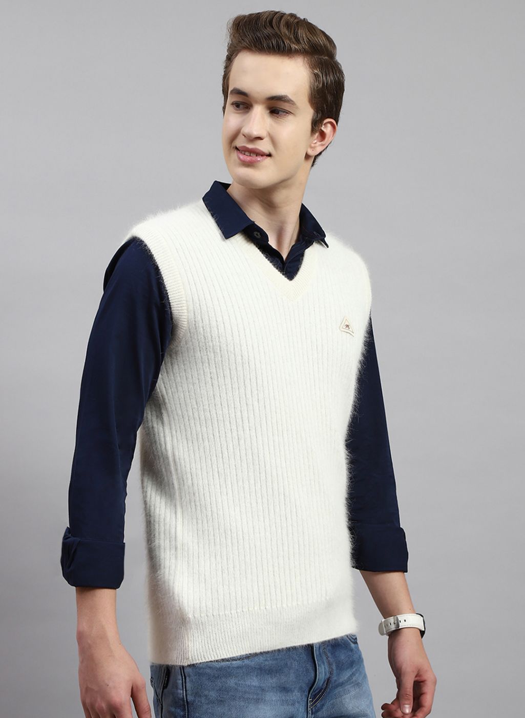 Men Off White Solid Angoora Sweater