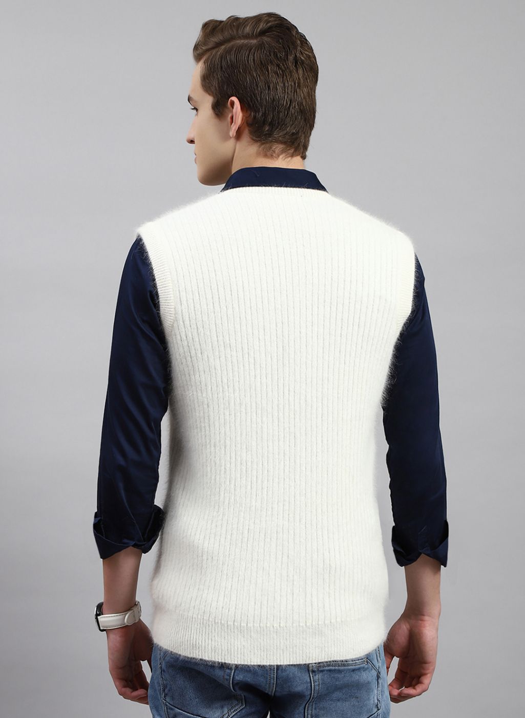 Men Off White Solid Angoora Sweater