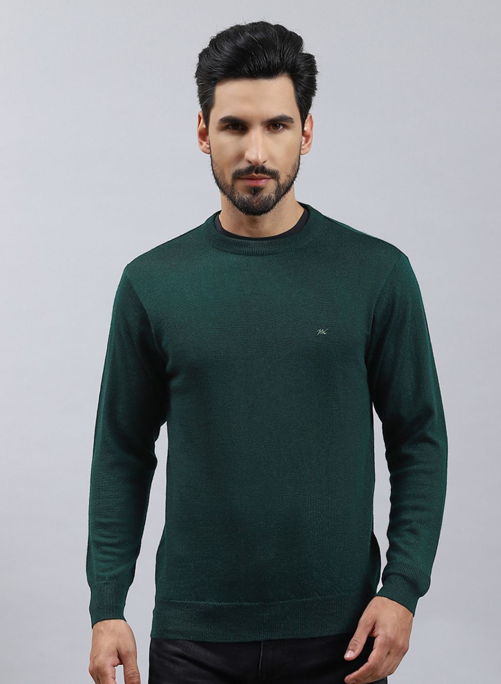 Men Green Solid Pure wool Pullover