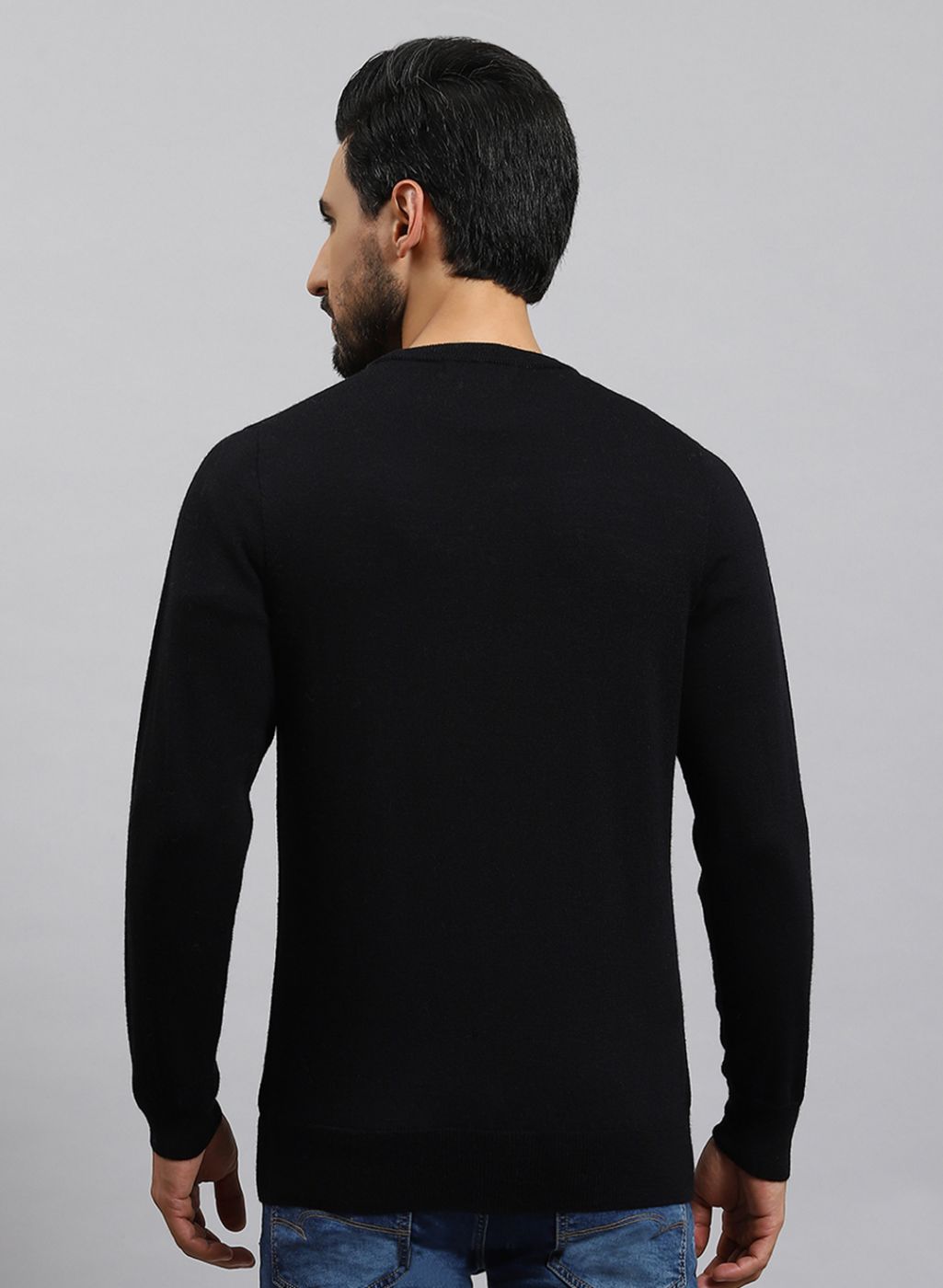 Men Black Solid Pure wool Pullover