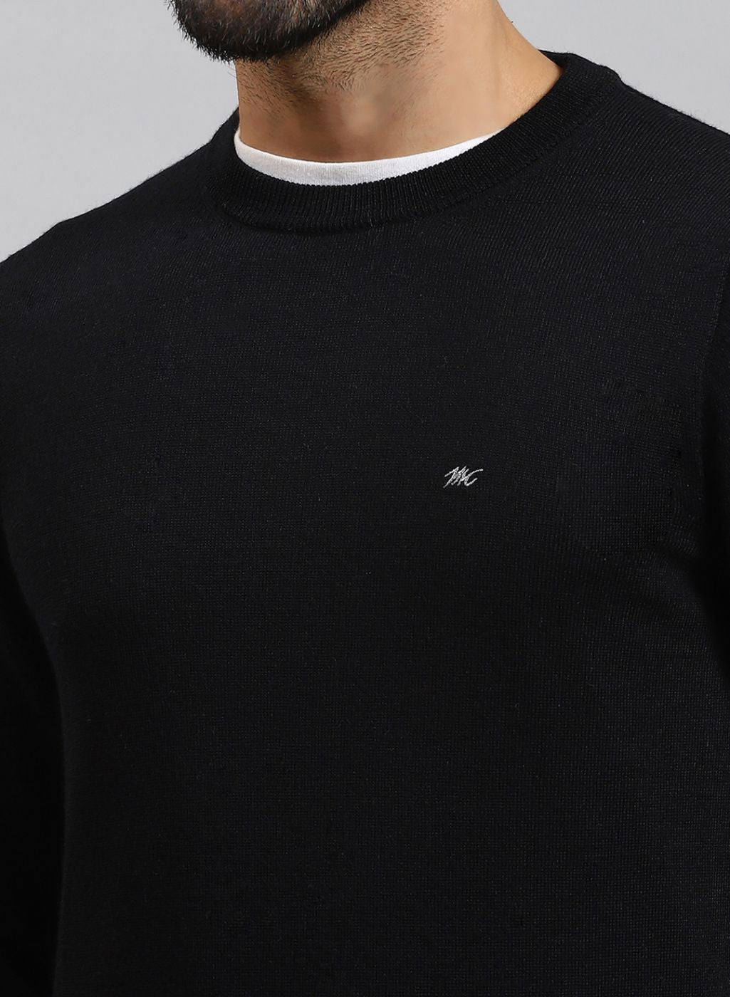 Men Black Solid Pure wool Pullover