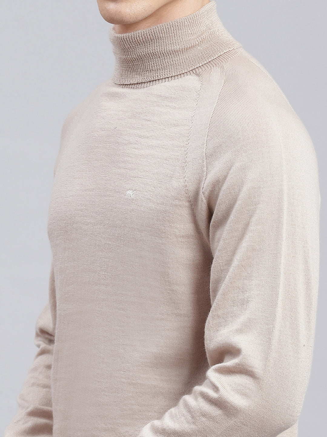 Men Beige Solid Pure wool Pullover