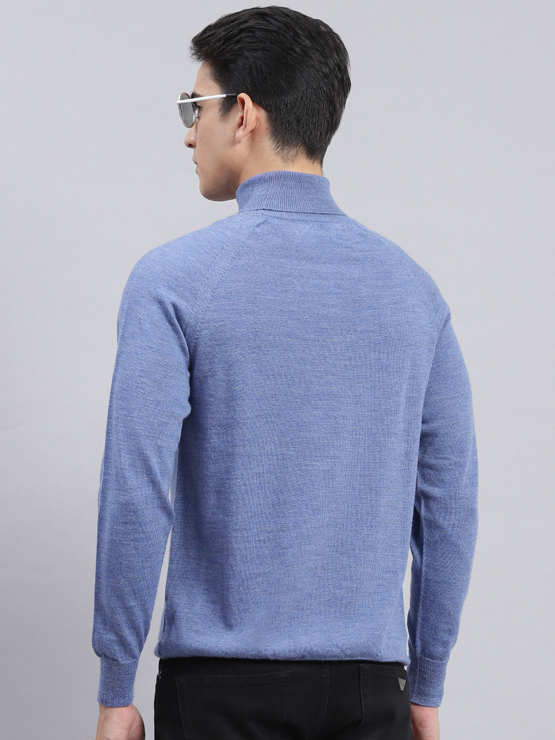Men Blue Solid Pure Wool Pullover
