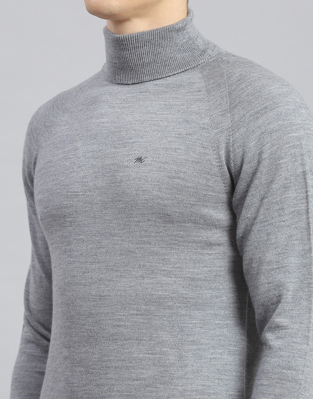 Men Grey Melange Solid H Neck Full Sleeve Pullover