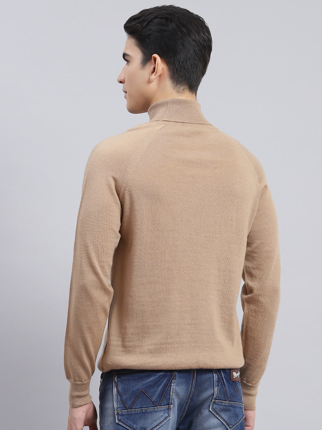 Men Brown Solid Pure wool Pullover