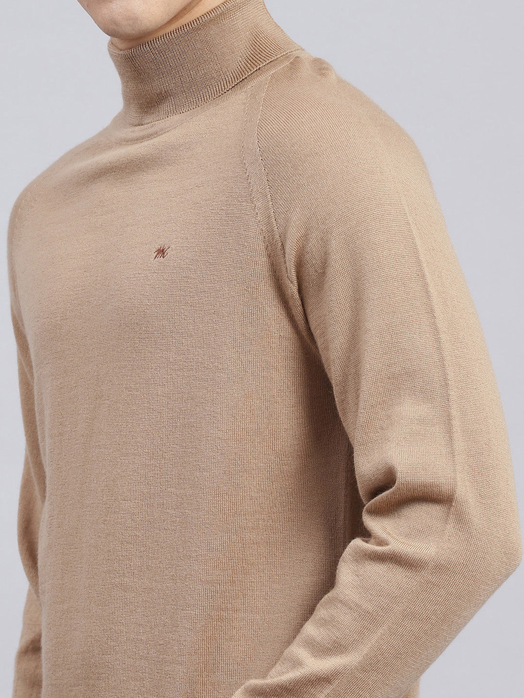 Men Brown Solid Pure wool Pullover