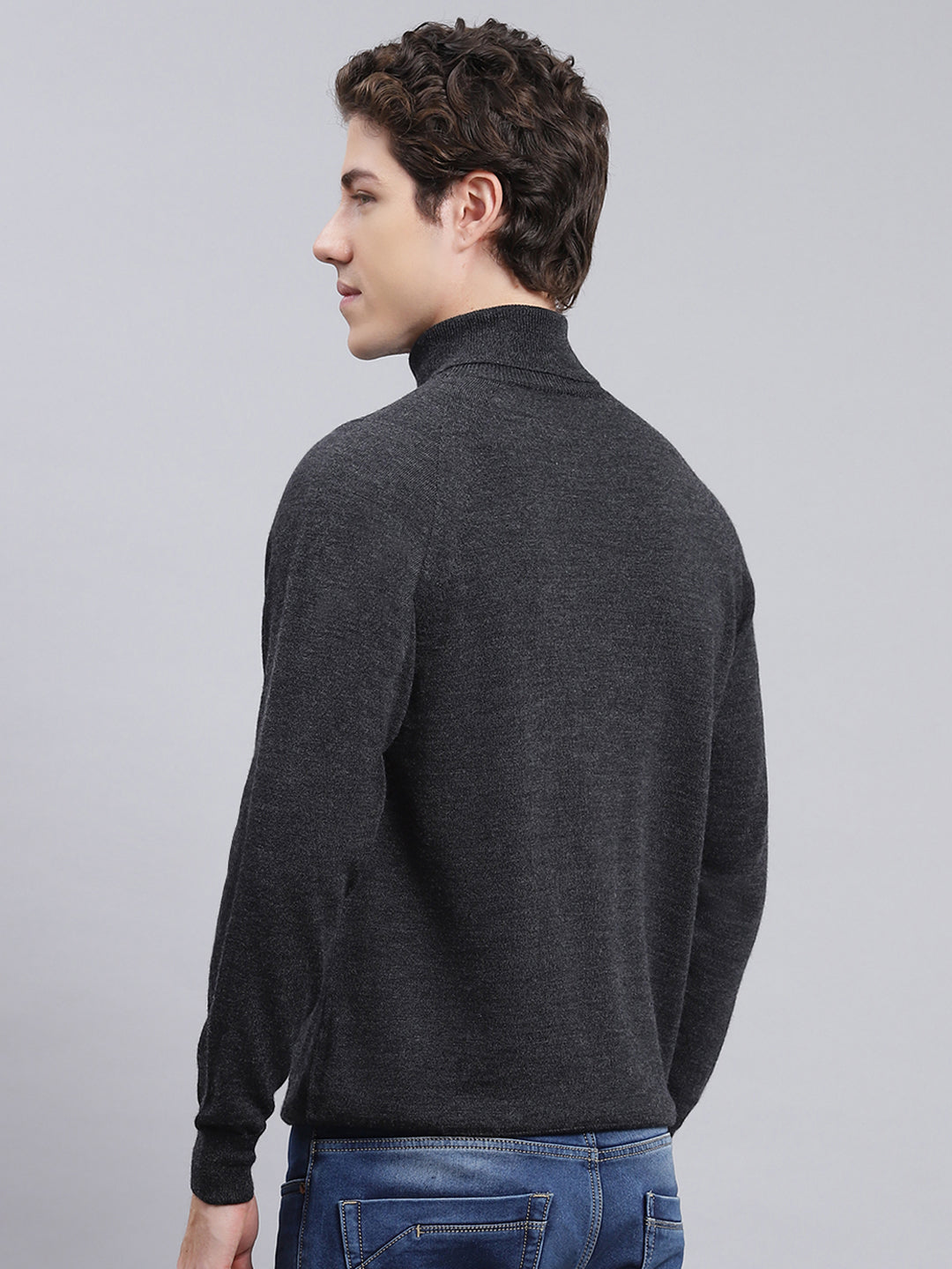 Men Grey Solid Pure wool Pullover
