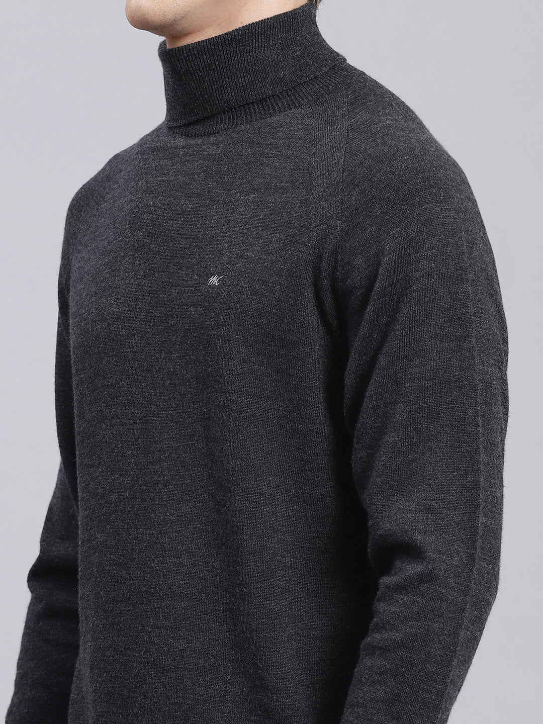 Men Grey Solid Pure wool Pullover