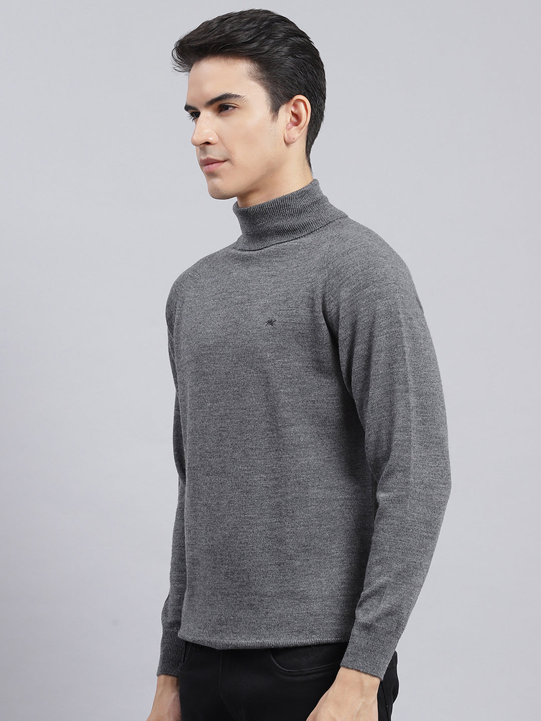 Men Grey Solid Pure wool Pullover