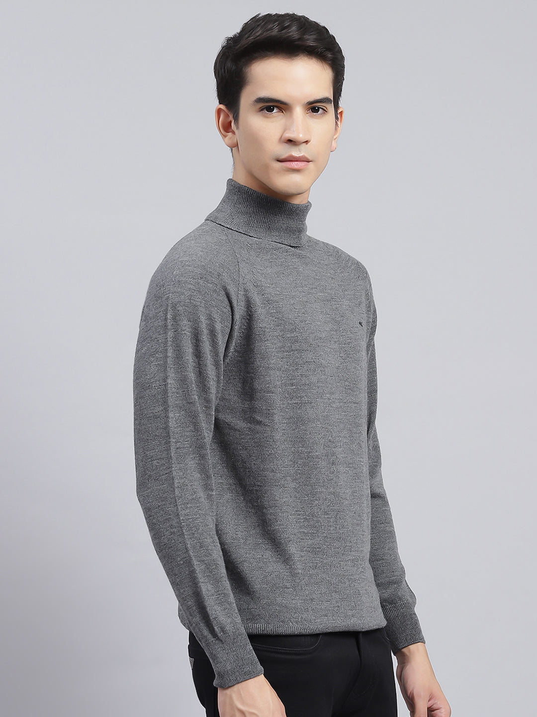 Men Grey Solid Pure wool Pullover